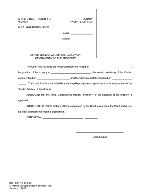 First page of Order Approving Verified Inventory of Guardian of the Property