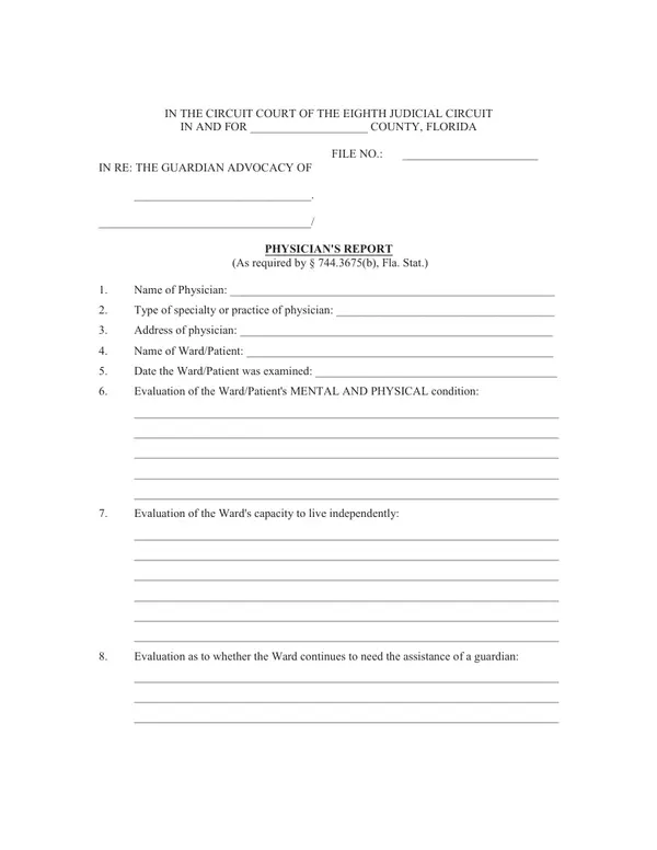 First page of Physician's Report