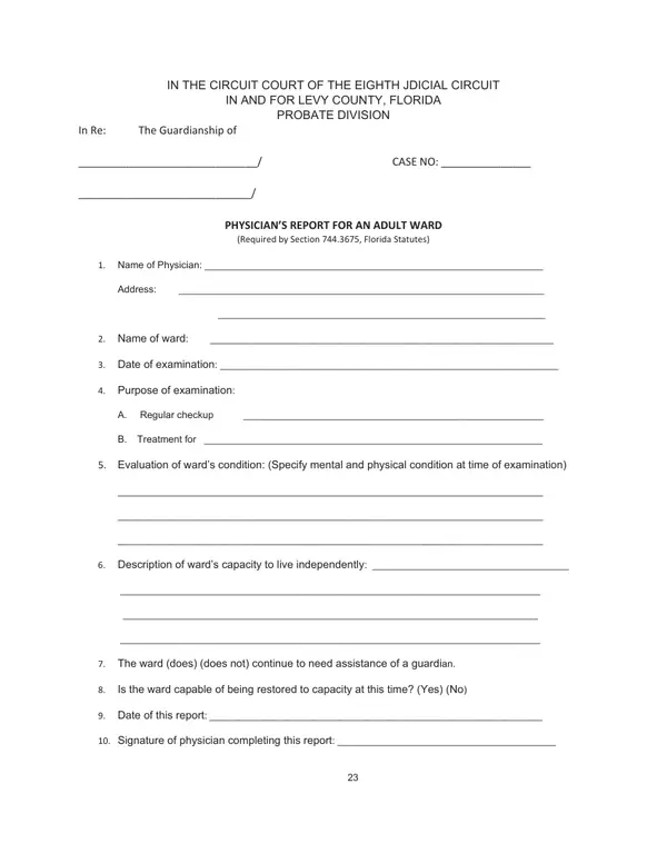 First page of Physician's Report for an Adult Ward