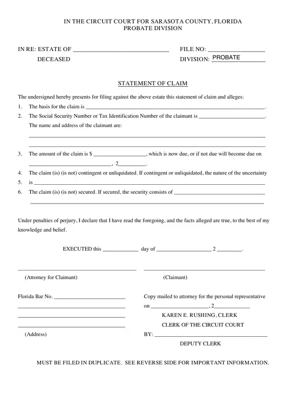 First page of Statement of Claim