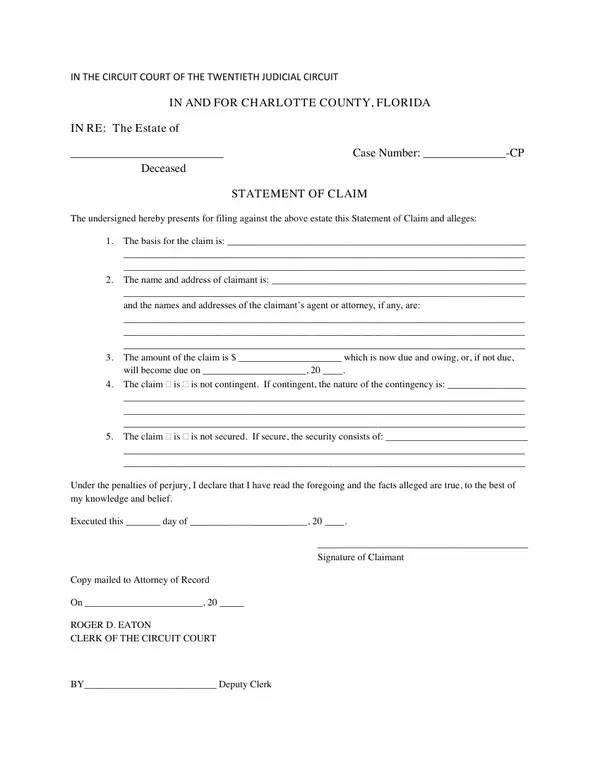 First page of Statement of Claim