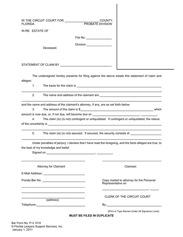 First page of Statement of Claim