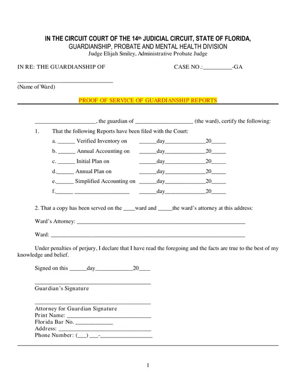 First page of Proof of Service of Guardianship Reports