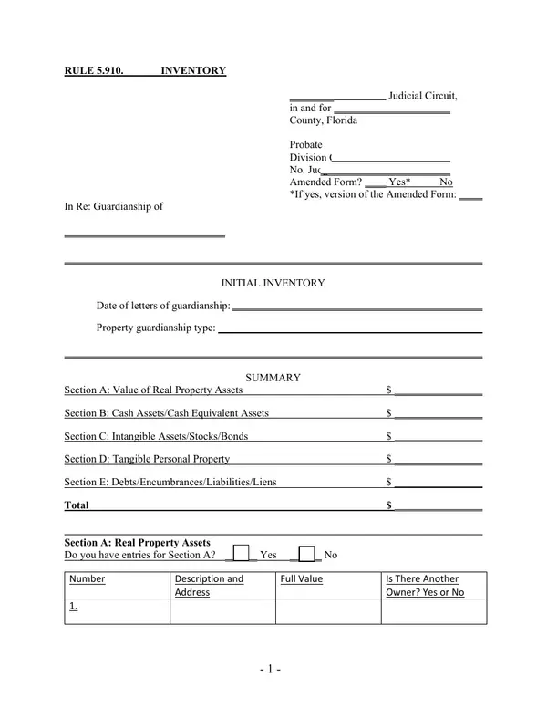 First page of Initial Inventory