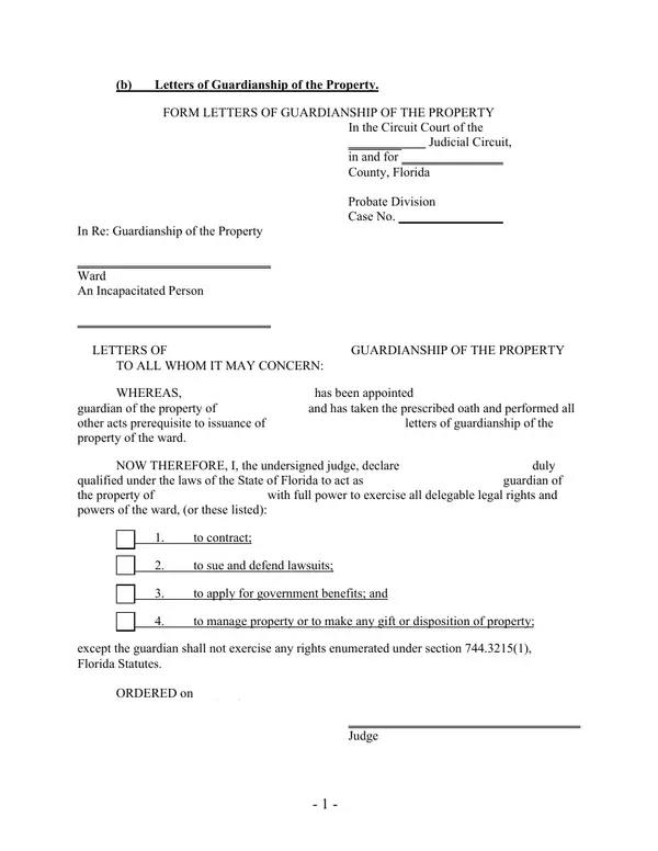 First page of Letters of Guardianship of the Property