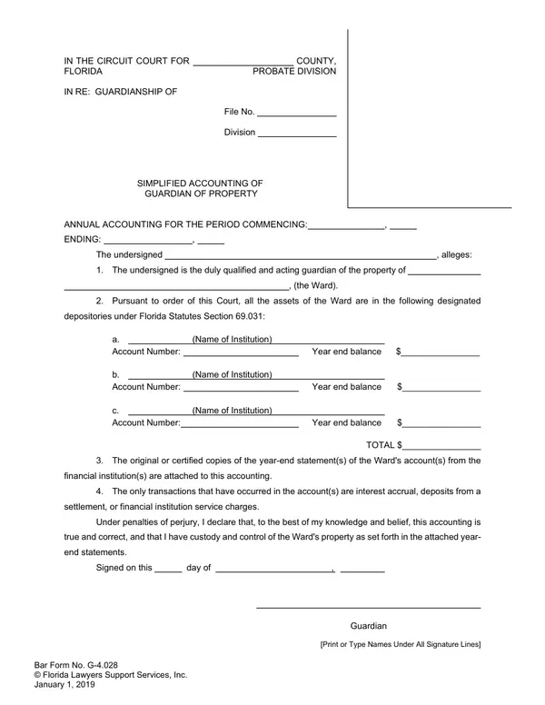 First page of Simplified Accounting of Guardian of Property