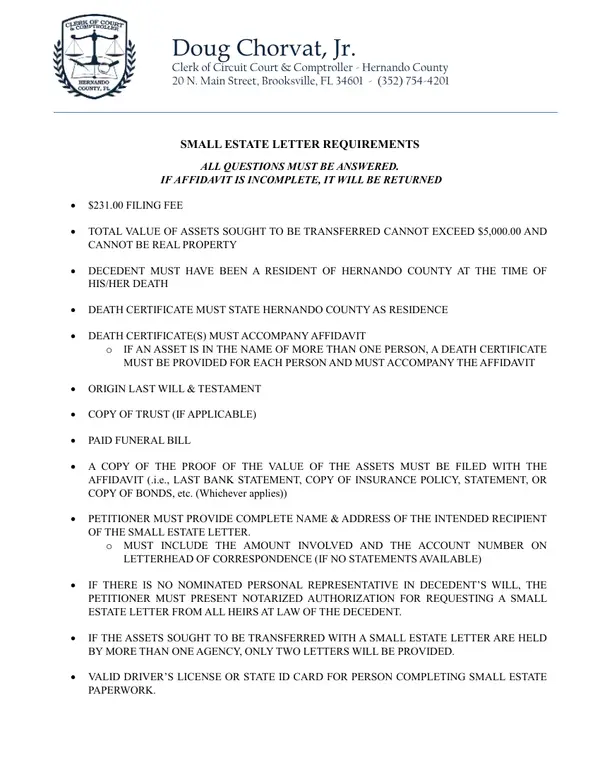 First page of Affidavit