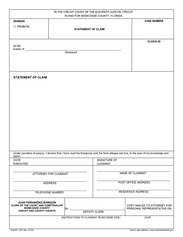 First page of Statement of Claim