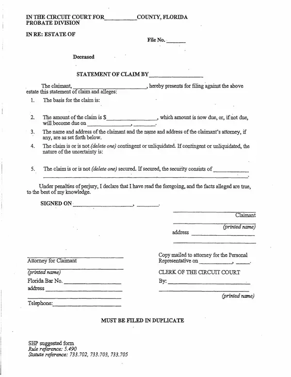First page of Statement of Claim By