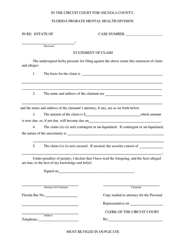 First page of Statement of Claim