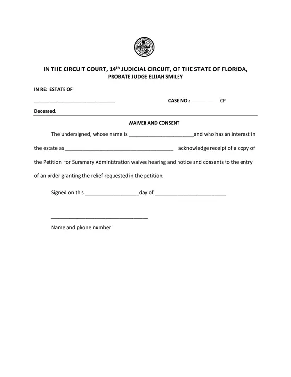 First page of Waiver and Consent