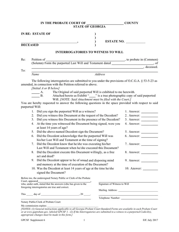 First page of Petition for Year's Support