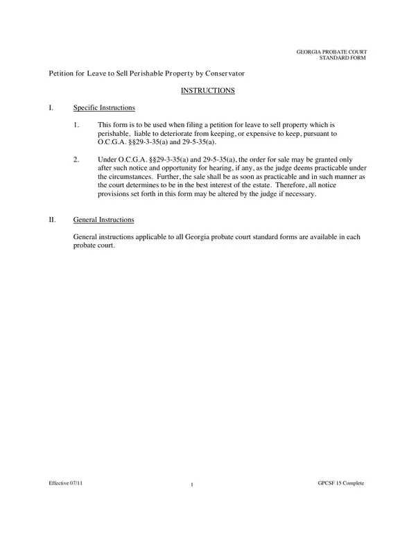 First page of Petition for Leave to Sell Perishable Property by Conservator