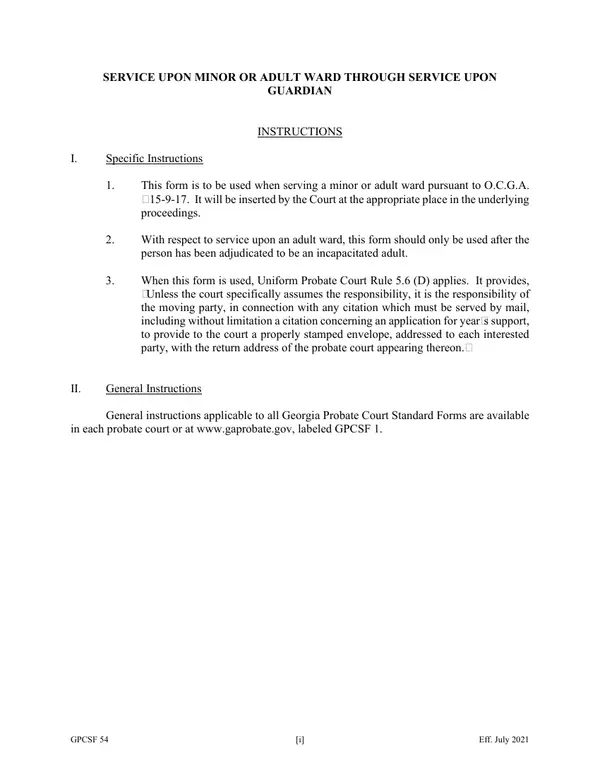 First page of Service Upon Minor or Adult Ward Through Service Upon Guardian