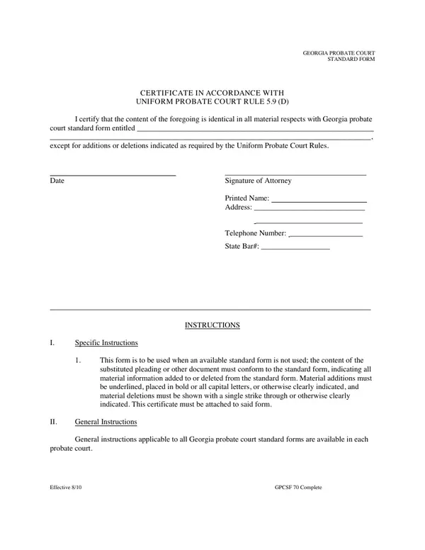 First page of Certificate in Accordance with Uniform Probate Court Rule 5.9 (D)