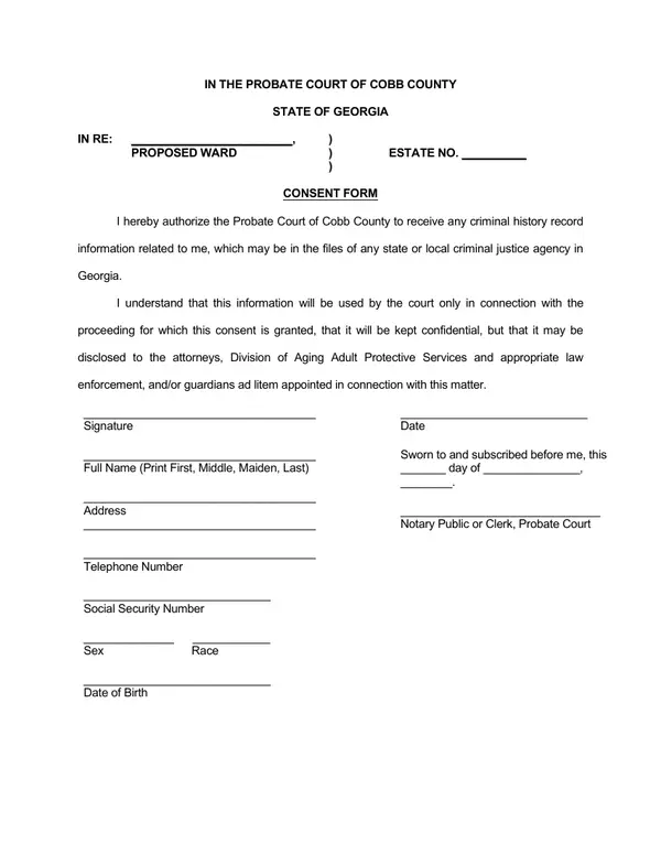 First page of Consent Form