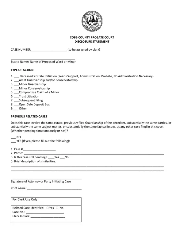First page of Disclosure Statement