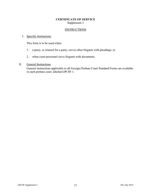 First page of Certificate of Service