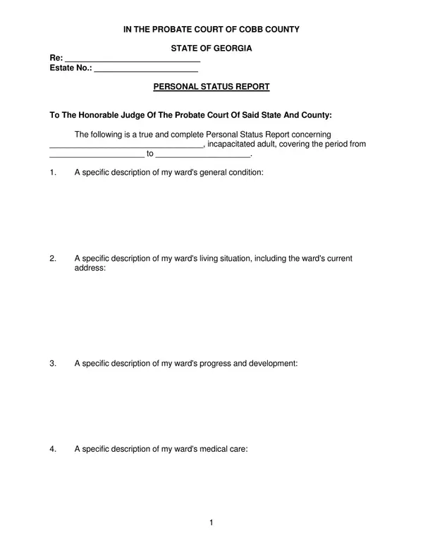 First page of Personal Status Report