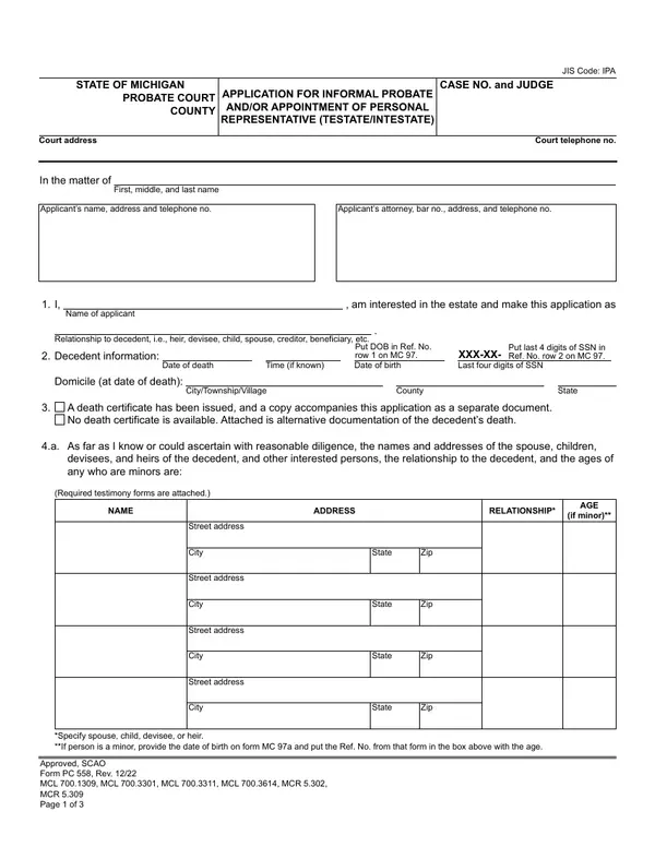 First page of Petition for the Appointment of a Guardian and/or Conservator for a Proposed Ward