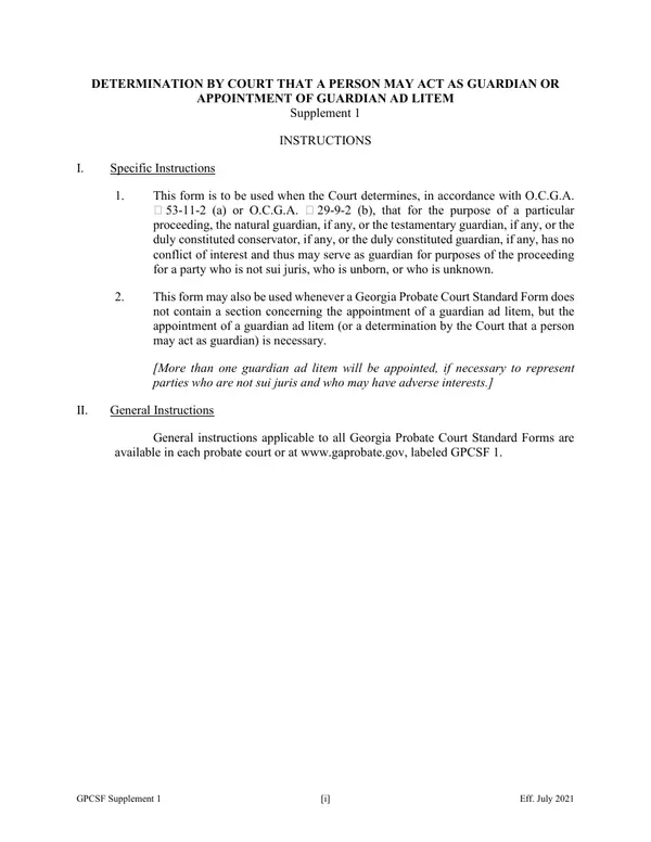 First page of Determination by Court that a Person May Act as Guardian or Appointment of Guardian Ad Litem