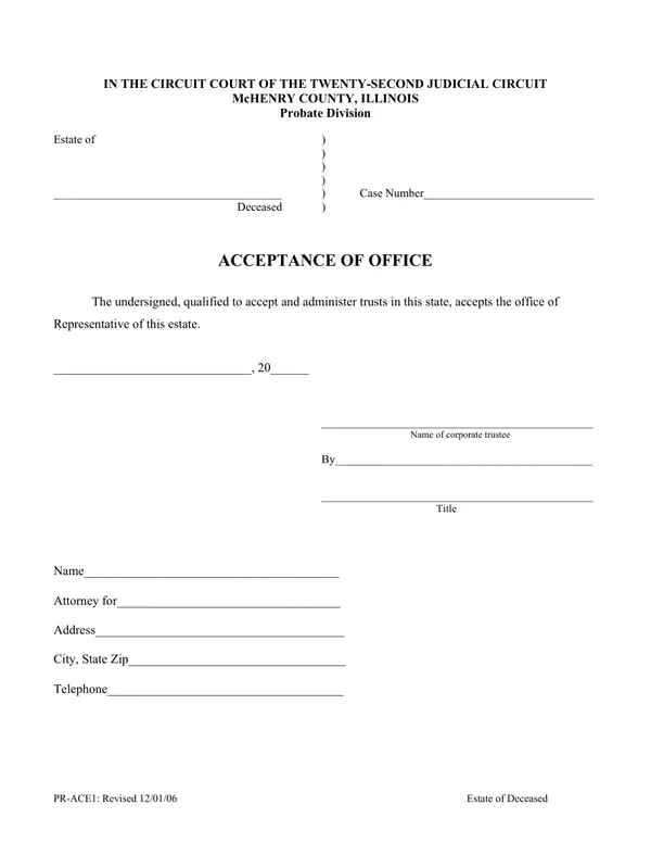 First page of Acceptance of Office