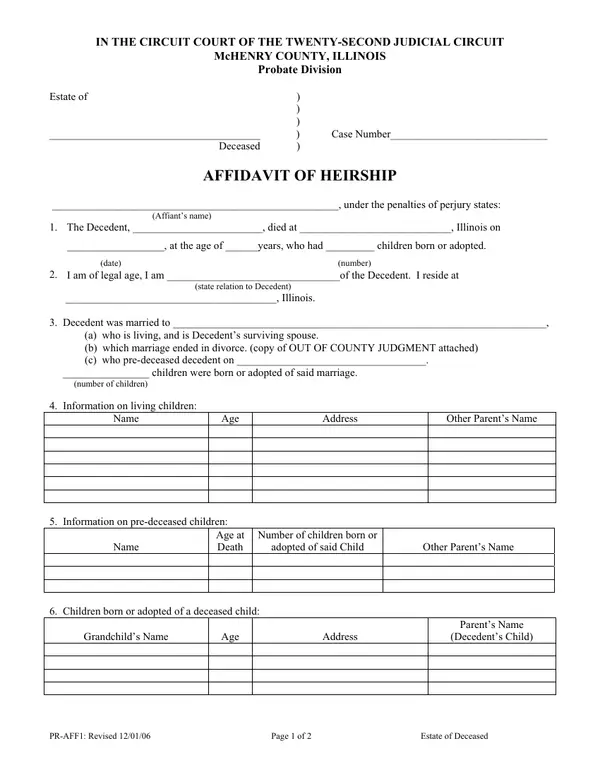 First page of Affidavit of Heirship