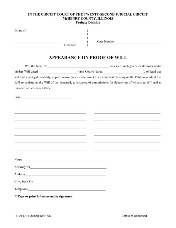 First page of Appearance on Proof of Will