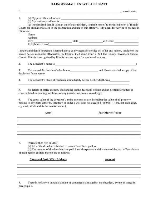First page of Illinois Small Estate Affidavit