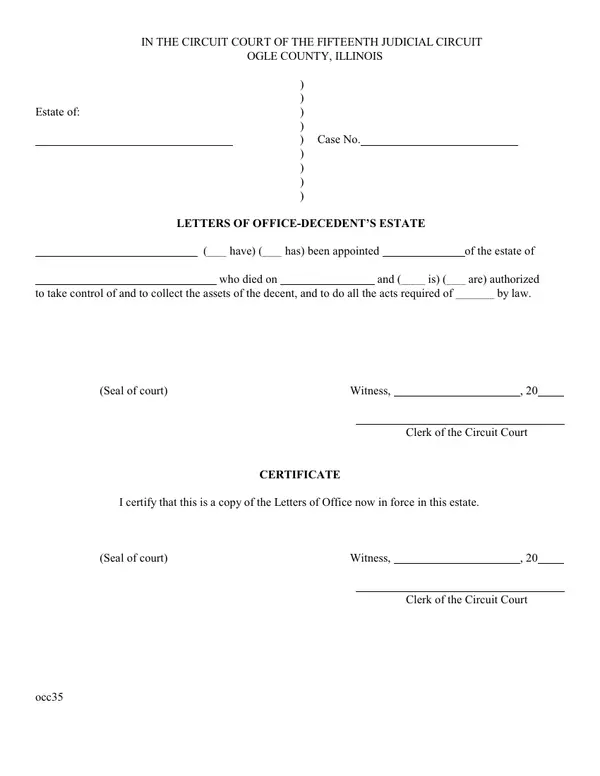 First page of Letters of Office-Decedent's Estate