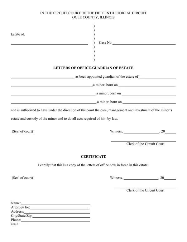 First page of Letters of Office-Guardian of Estate