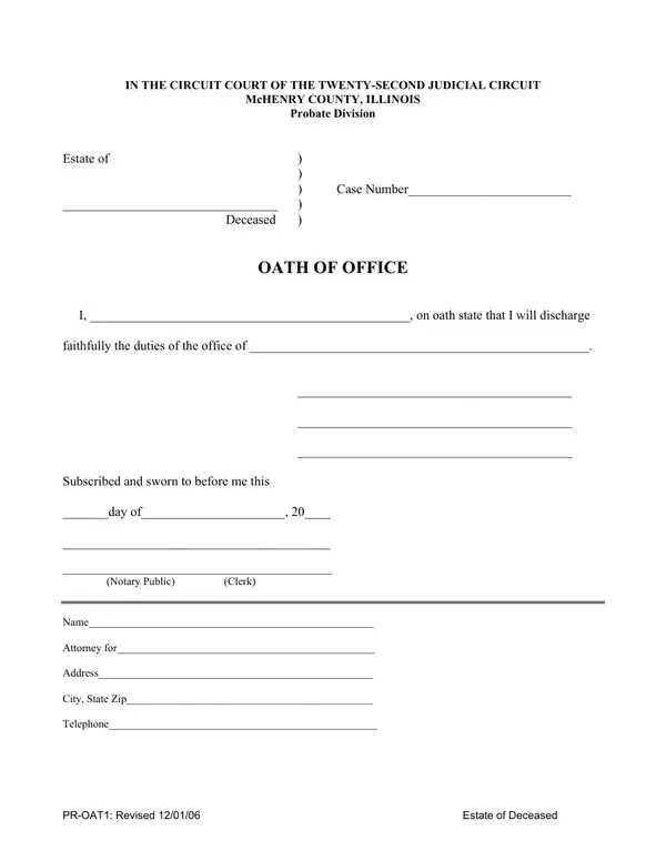 First page of Oath of Office