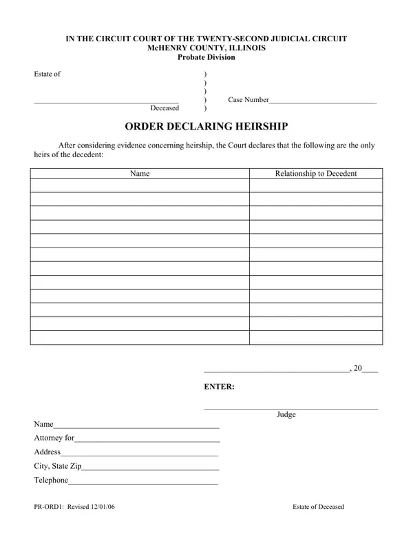 First page of Order Declaring Heirship