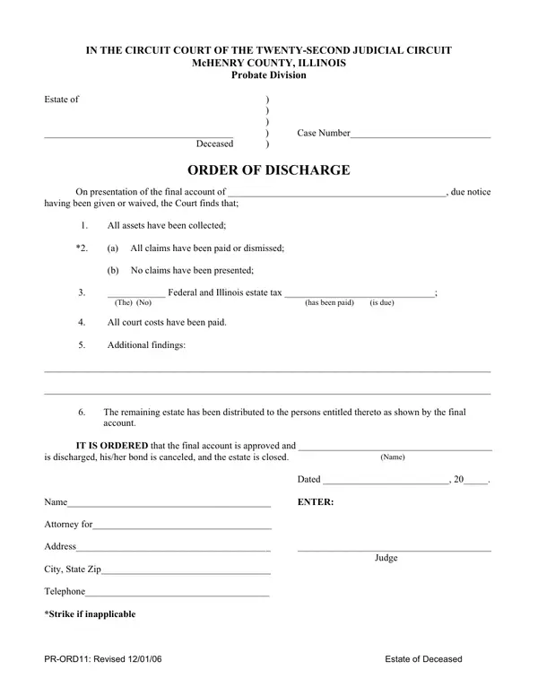 First page of Order of Discharge