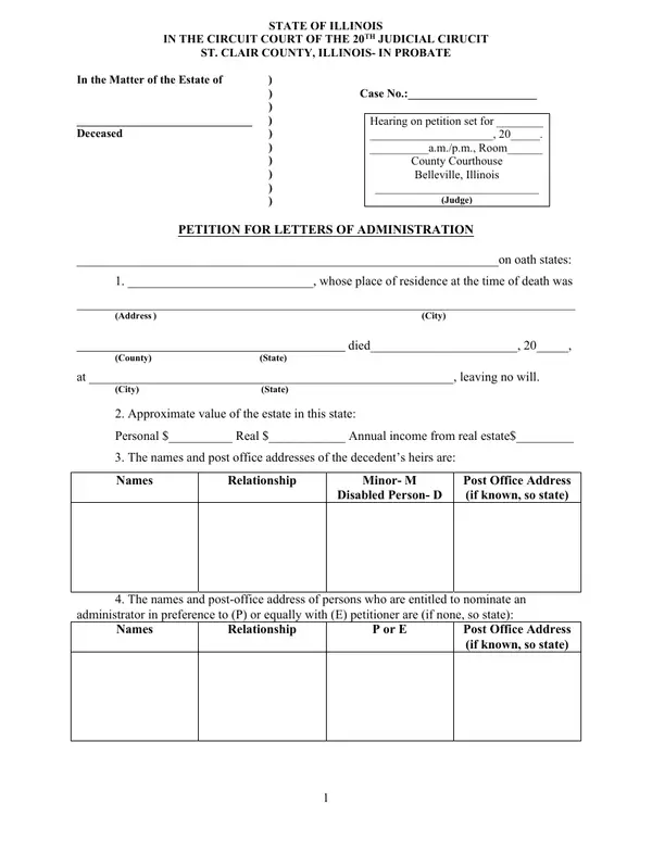 First page of Petition for Letters of Administration