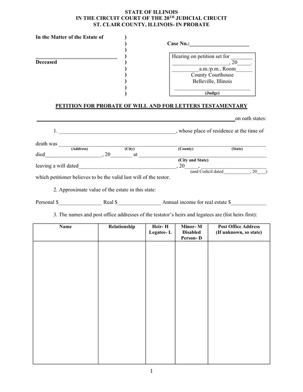 First page of Petition for Probate of Will and for Letters Testamentary