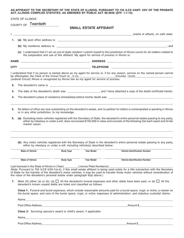 First page of Small Estate Affidavit