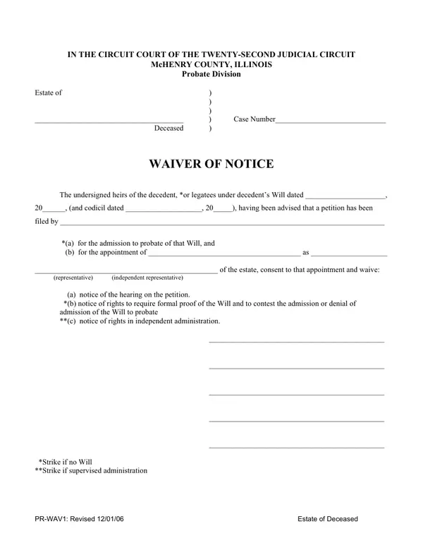 First page of Waiver of Notice
