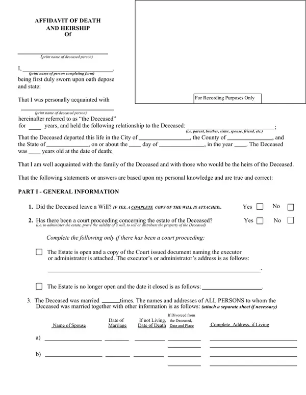 First page of Affidavit of Death and Heirship