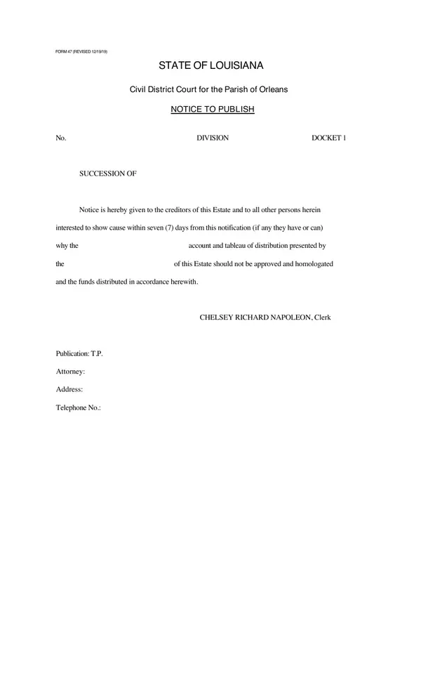 First page of Notice to Publish