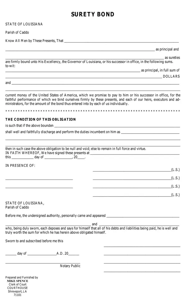 First page of Surety Bond