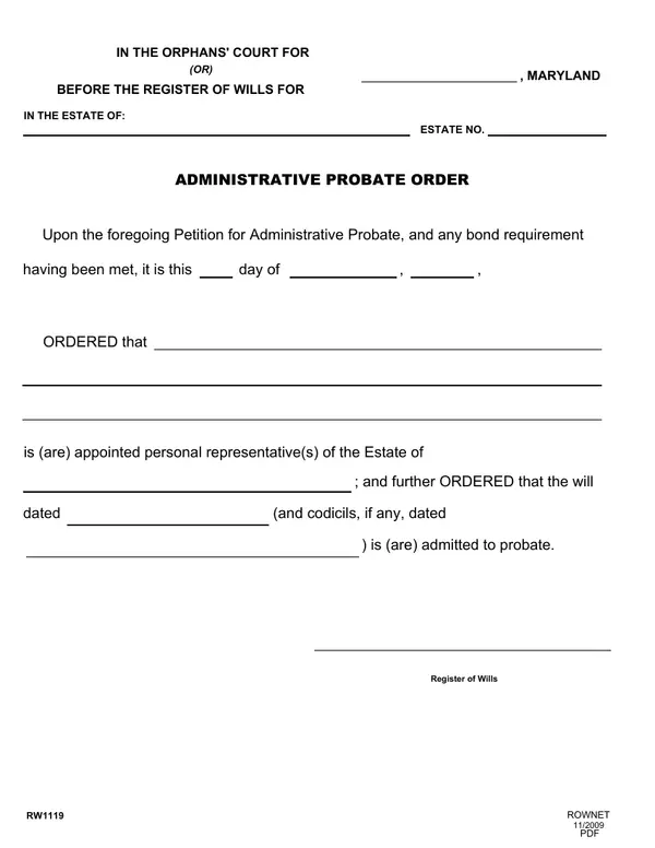 First page of Administrative Probate Order