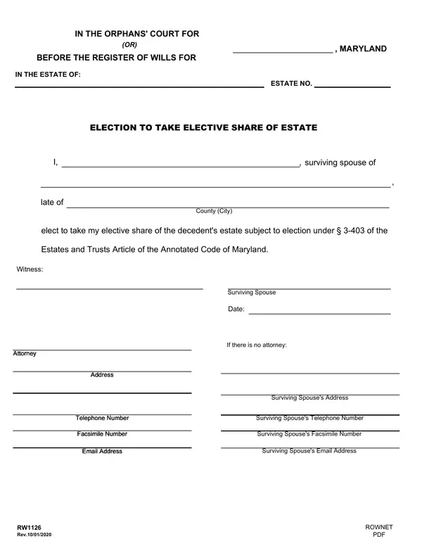 First page of Election to Take Elective Share of Estate