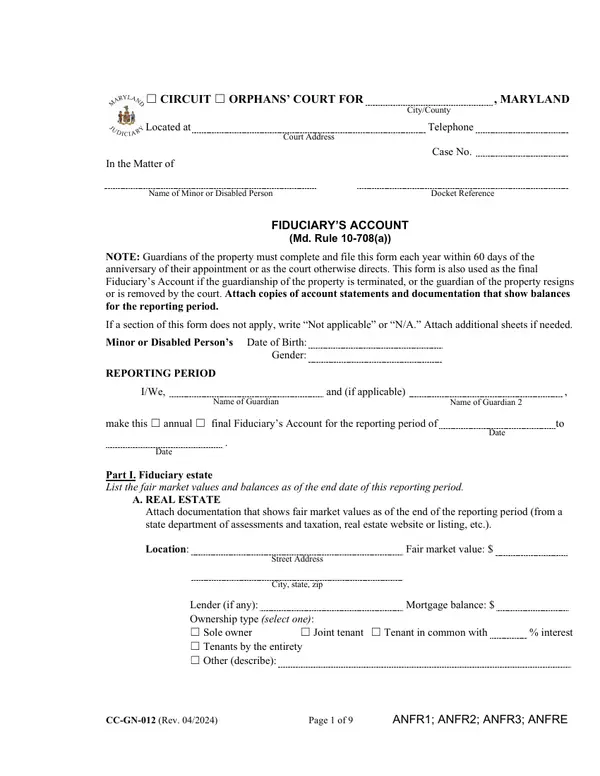 First page of Fiduciary's Account