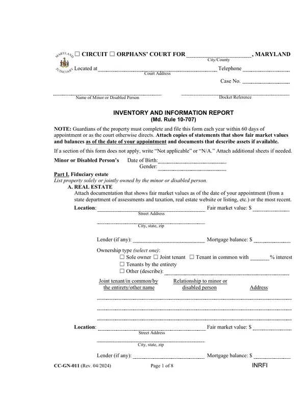 First page of Inventory and Information Report