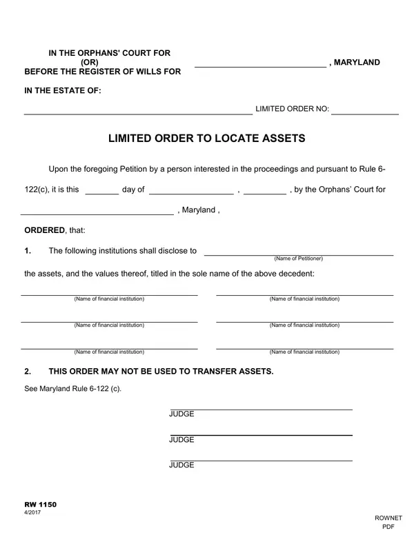 First page of Limited Order to Locate Assets