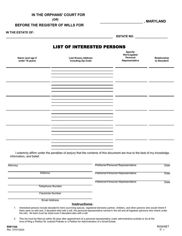 First page of List of Interested Persons