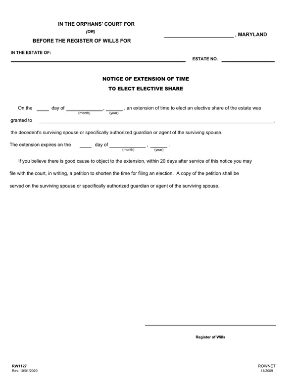 First page of Notice of Extension of Time to Elect Elective Share