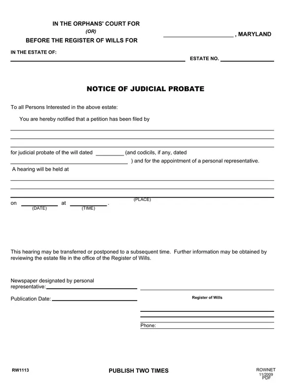 First page of Notice of Judicial Probate
