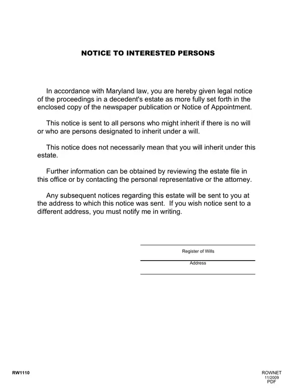 First page of Notice to Interested Persons